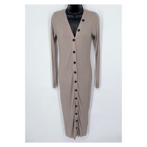Enza Costa Womens Viscose Rib Cardigan Midi Long Sleeve Dress NEW Sz S Oatmeal